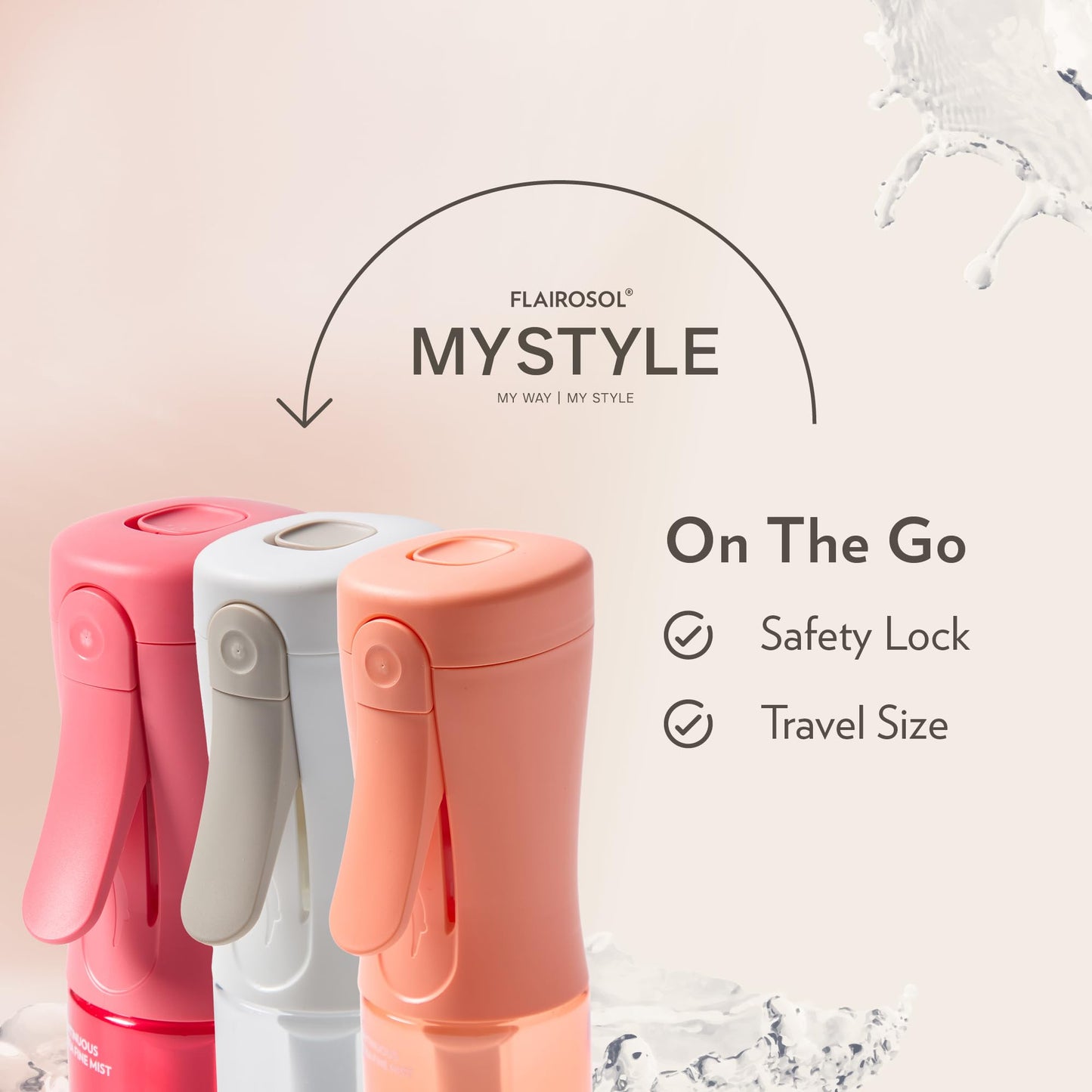 FLAIROSOL MyStyle, Spray Bottle for Hair- 3 Pack Small Travel Spray Bottle, Ultra Fine Continuous Water Mist for Face, Hairstyling, Salon, Cleaning, Beauty, Toners, Hydration & Makeup, 3.04oz / 90ml