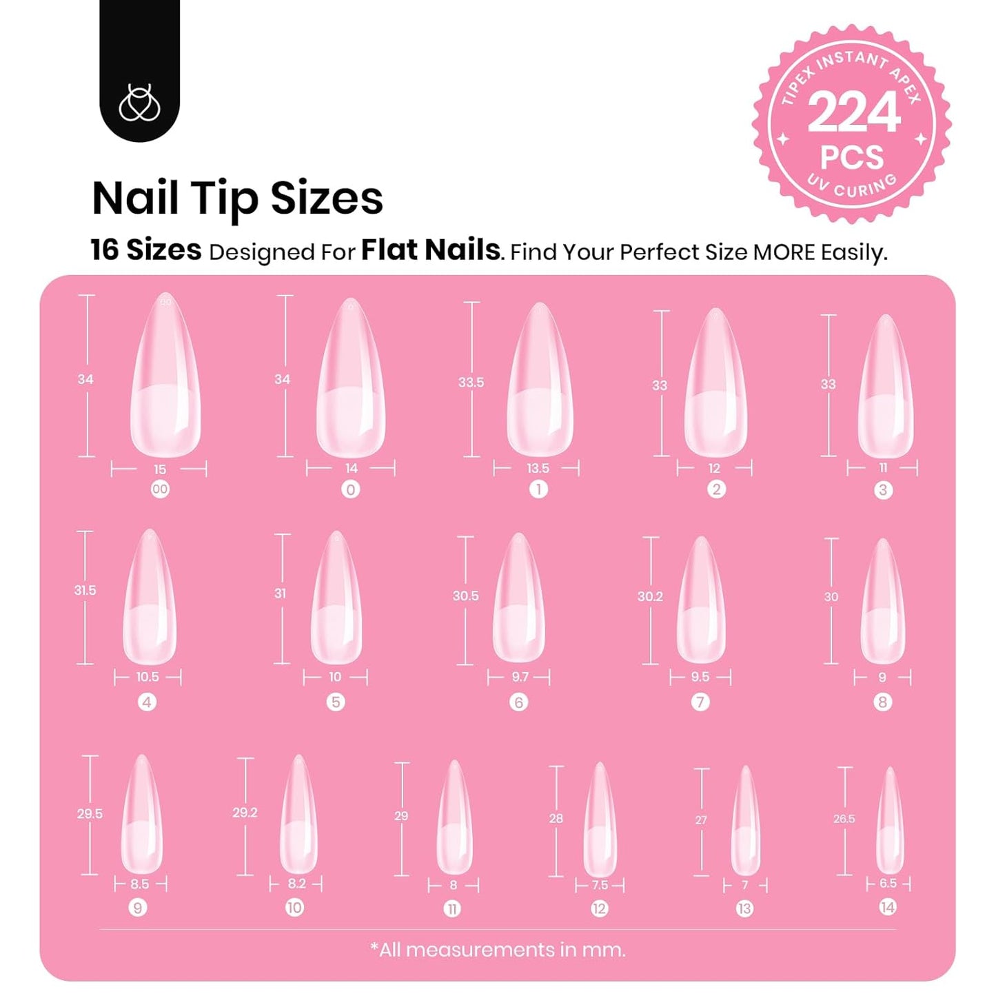 Apex Nail Tips Kit - Long Stiletto 224PCS | No Builder Gel Needed, Mini UV Lamp Included