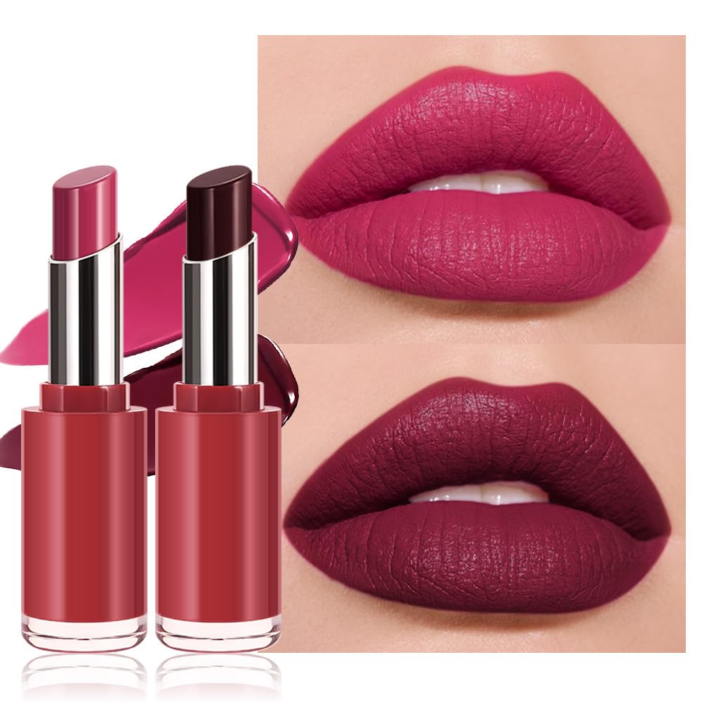 Moisturizing Butter Lipstick for Women - Nourishing Vegan Lip Balm | 2-Pack Rose & Brown Black