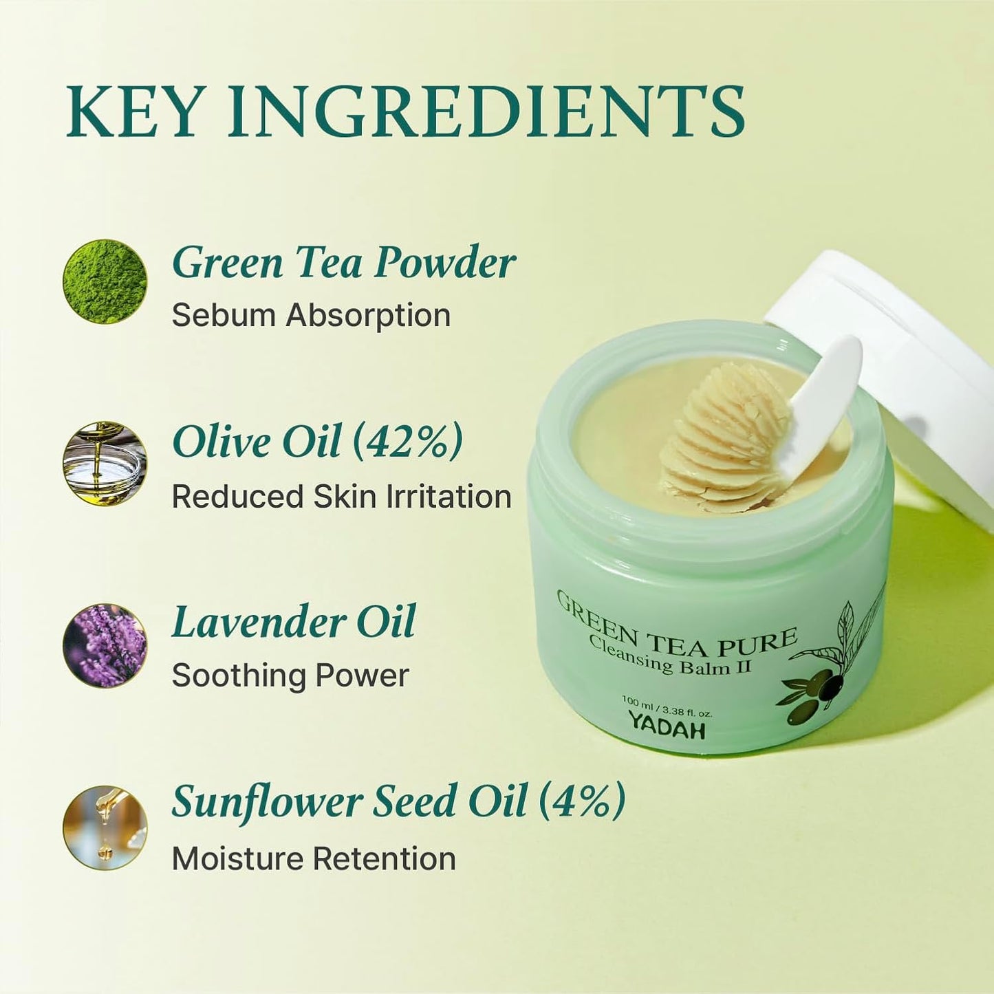 YADAH Green Tea Matcha Cleansing Balm - Gentle Makeup Remover for Sensitive Skin | Hydrating & Vegan (3.38 fl oz)