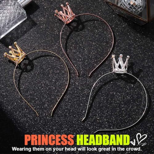 Zoestar Mini Crown Headbands for Women - 3pcs Sparkly Tiara