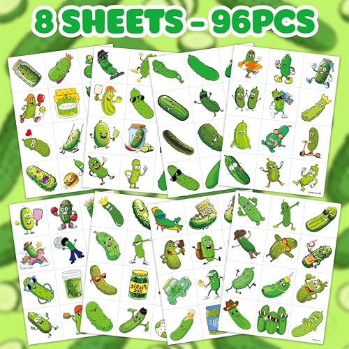 MeoIsDaBest Medium 96 PCS Funny Pickle Temporary Tattoos Kids Party Pack