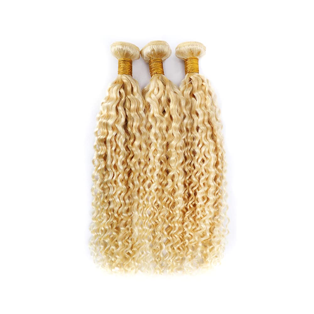 300g 613/27 Human Hair Bundles Blonde Curly Wave Bundles 12 14 16 inch 613 Human Hair Bundle Mixed Length 613 and 27 Color