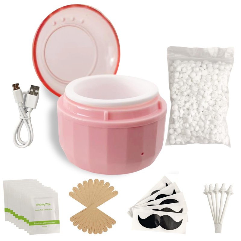 Nose Wax Kit for Men & Women, Mini Wax Heater with 100g Hard Wax Beans, USB-Powered Fast Heating for Nose & Ear Hair Removal, Facial Grooming Kit, Portable & Easy to Use (Pink)