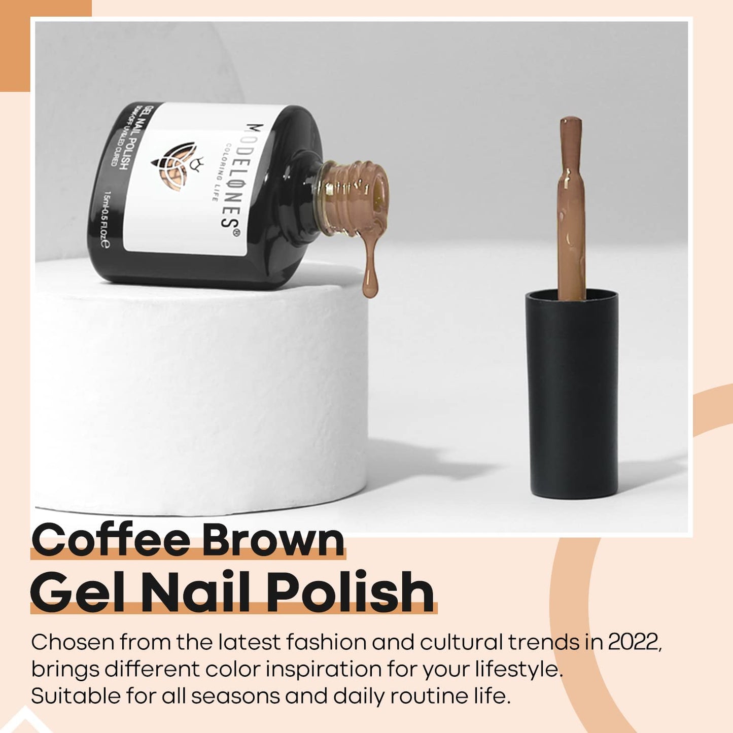 modelones Gel Nail Polish, 15ML Caramel Coffee Brown Gel Polish Soak Off LED Neutral Nude Brown Color Nail Gel Polish, Salon DIY Nail Art Manicure at Home Gift for Women Holiday, 0.5 fl oz.