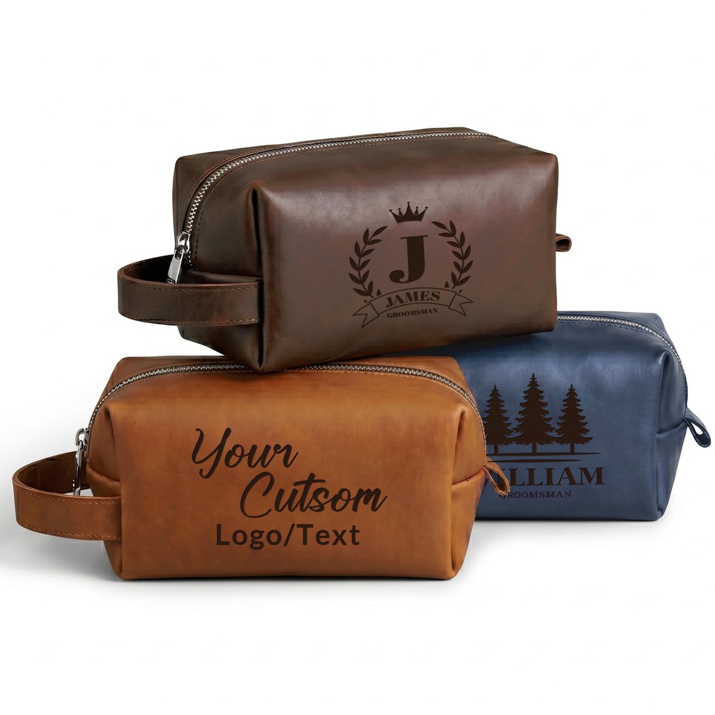 Aeekdook Personalized Toiletry Bag for Men, Engraved Name/Initial/Logo Waterproof Leather Travel Dopp Kit, Groomsmen Gifts Father's Day Birthday Gift for Men Husband Dad Boyfriend, Bulk Toiletry Bags