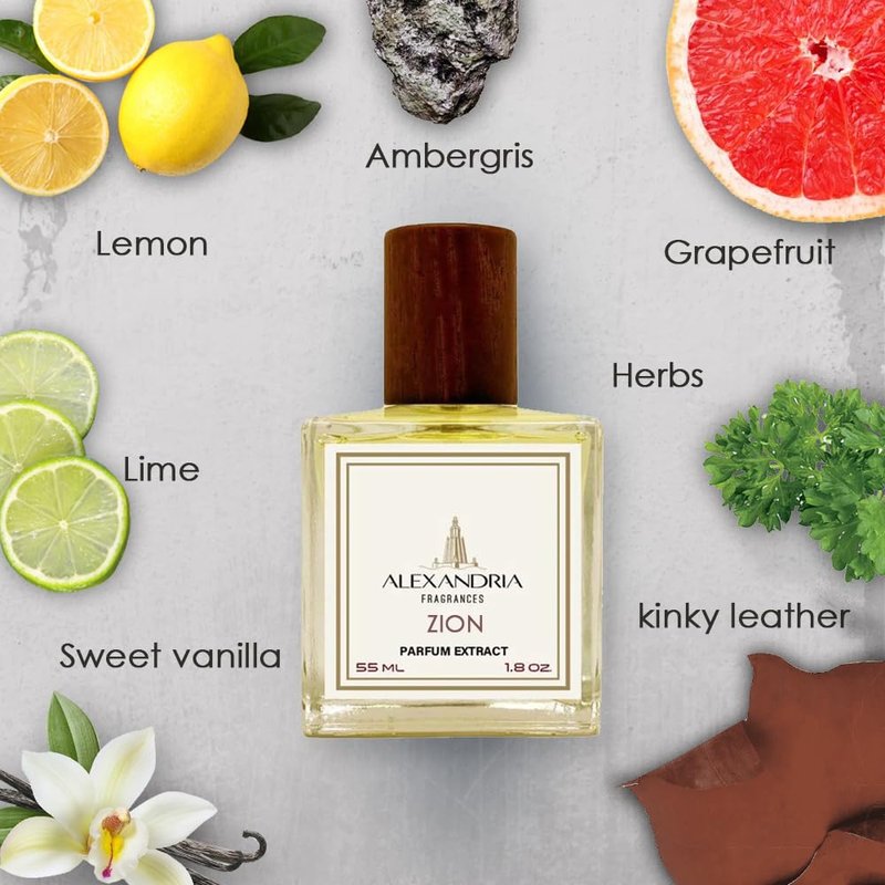 Alexandria Fragrances Zion Perfume for Men - Long Lasting Lemon, Sweet Vanilla, Leather, Ambergris & Herbs notes – Elegant Zion Men Cologne for Daily Use – Perfect for Any Event 60ml