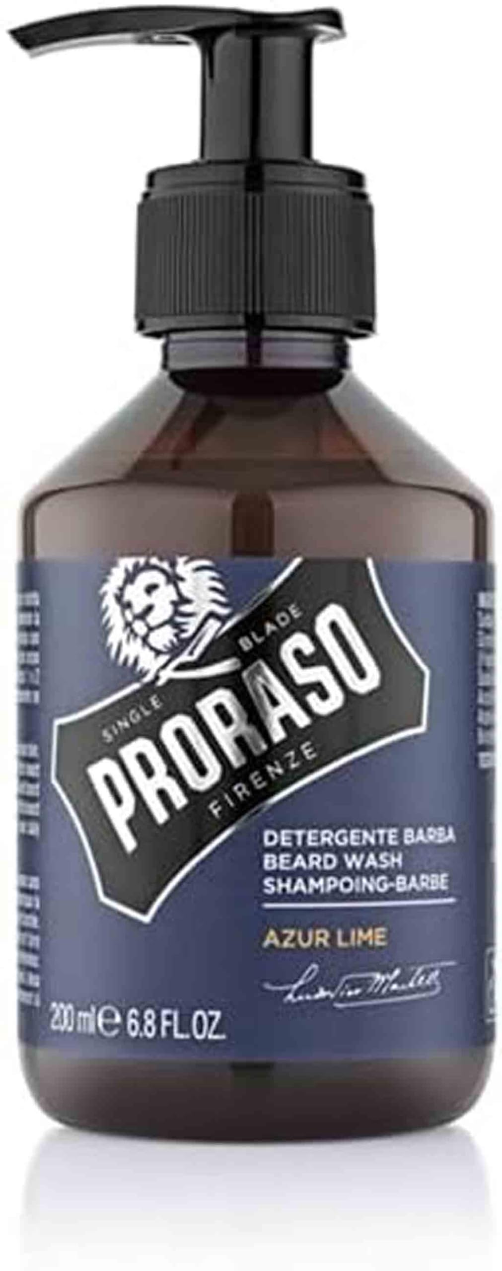 Proraso Azur Lime Beard Wash - Moisturizing & Cleansing Citrus & Mint Beard and Face Wash - Men's Facial Cleanser - 6.8oz