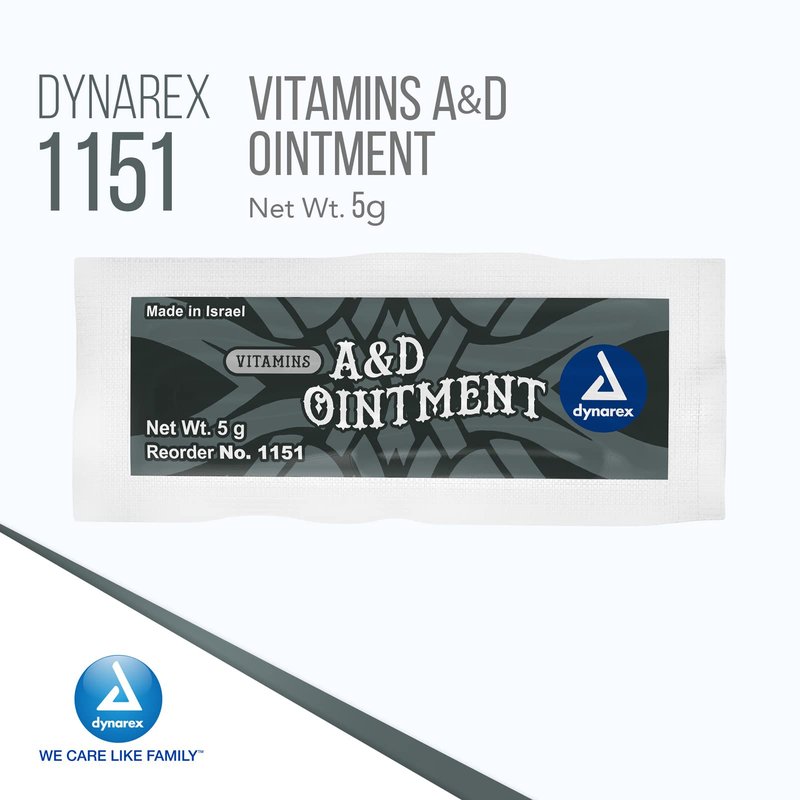 Dynarex Vitamins A&D Ointment Without Lanolin - Vitamin A and D Ointment Protectant for Minor Cuts, Burns, Diaper Rash & Dry Skin - 1 Case - 6 Boxes, 144 Packets/Box - 5g Packets