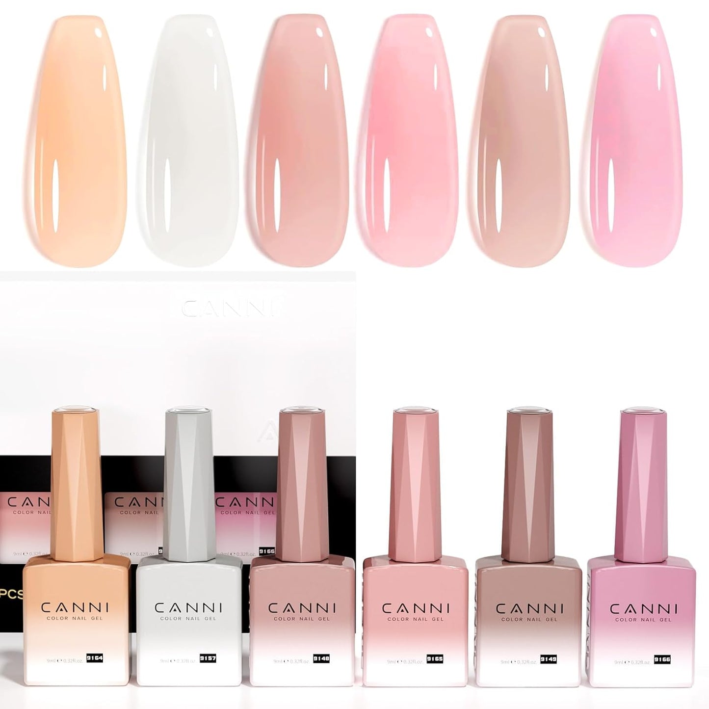 CANNI Gel Nail Polish Set - 6 Pcs 9ml Glitter & Solid Colors | Christmas & New Year's DIY Kit for Home Use