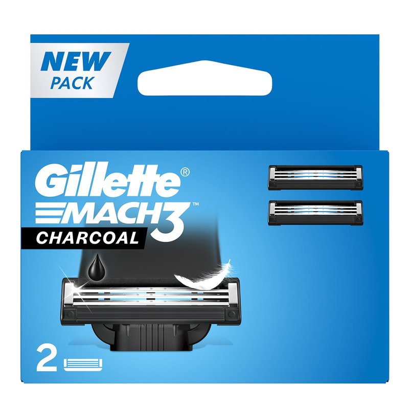 Gillette Mach3 Charcoal Shaving Razor Blades - 2S Pack Count (Cartridge), Men