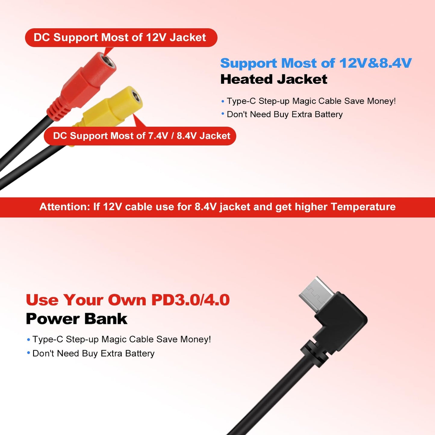 Smarkey Heated Jacket Battery StepUp Adapter Charger Hack Cable for Most of 7.4v 8.4v 12v Heated Jacket, Hoodies, Vest, Compatible with Milwaukee M12, Makita, Snap-on, Metabo, Craftsman, AEG, Ororo