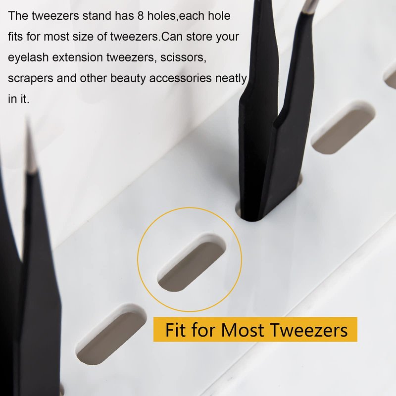 LXIANGN 8 Holes Dust-proof Eyelash Tweezers Holder Case Acrylic Marble Tweezer Stand Display Organizer with Cover for Lash Extensions (white)