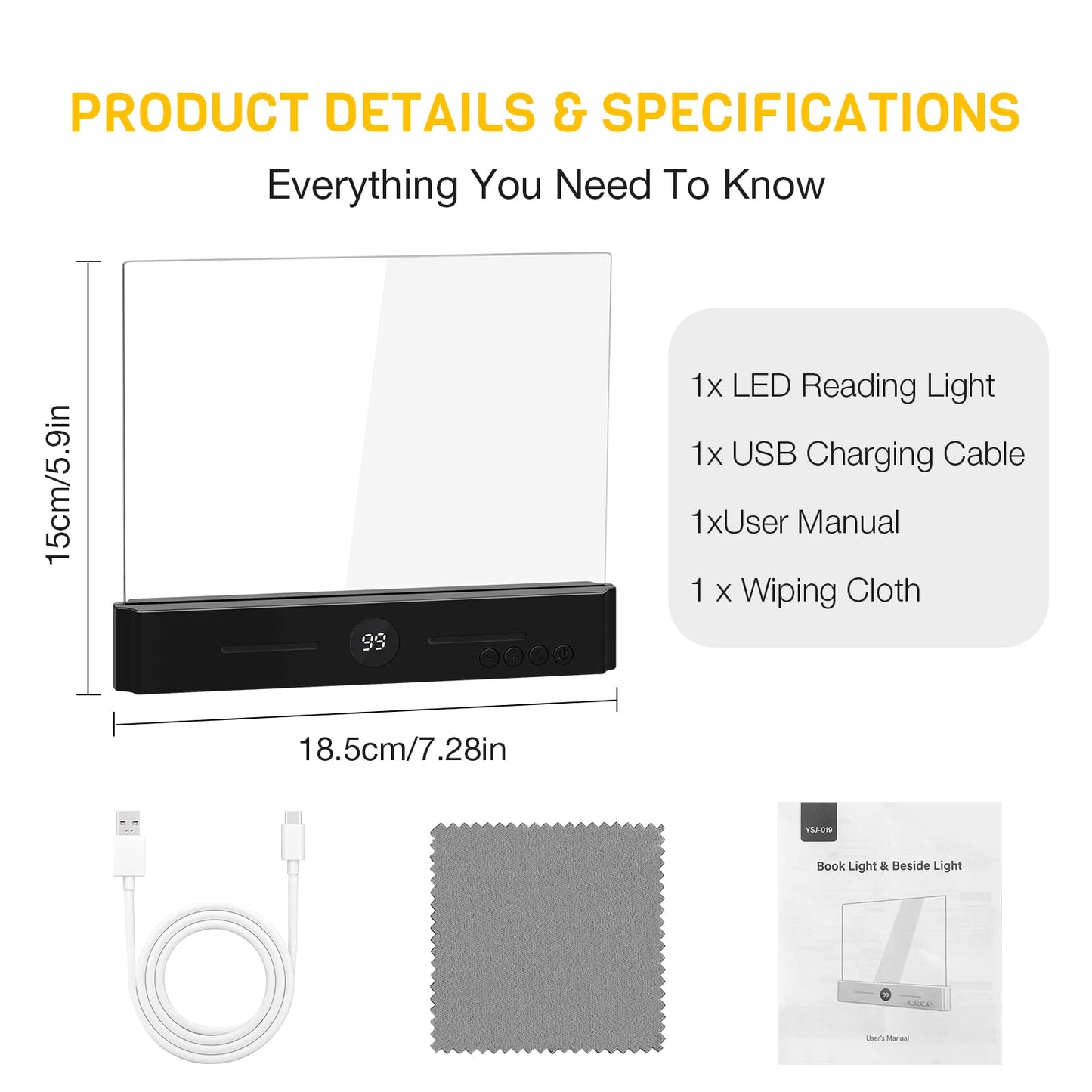Book Light, Rechargeable Led Reading Light for Book, Clear LED Flat Book Lights for Reading in Bed at Night with 3 Colors & Timer, Dimmable Panel Plate Book Lamp, Bookish Gifts for Readers Kids