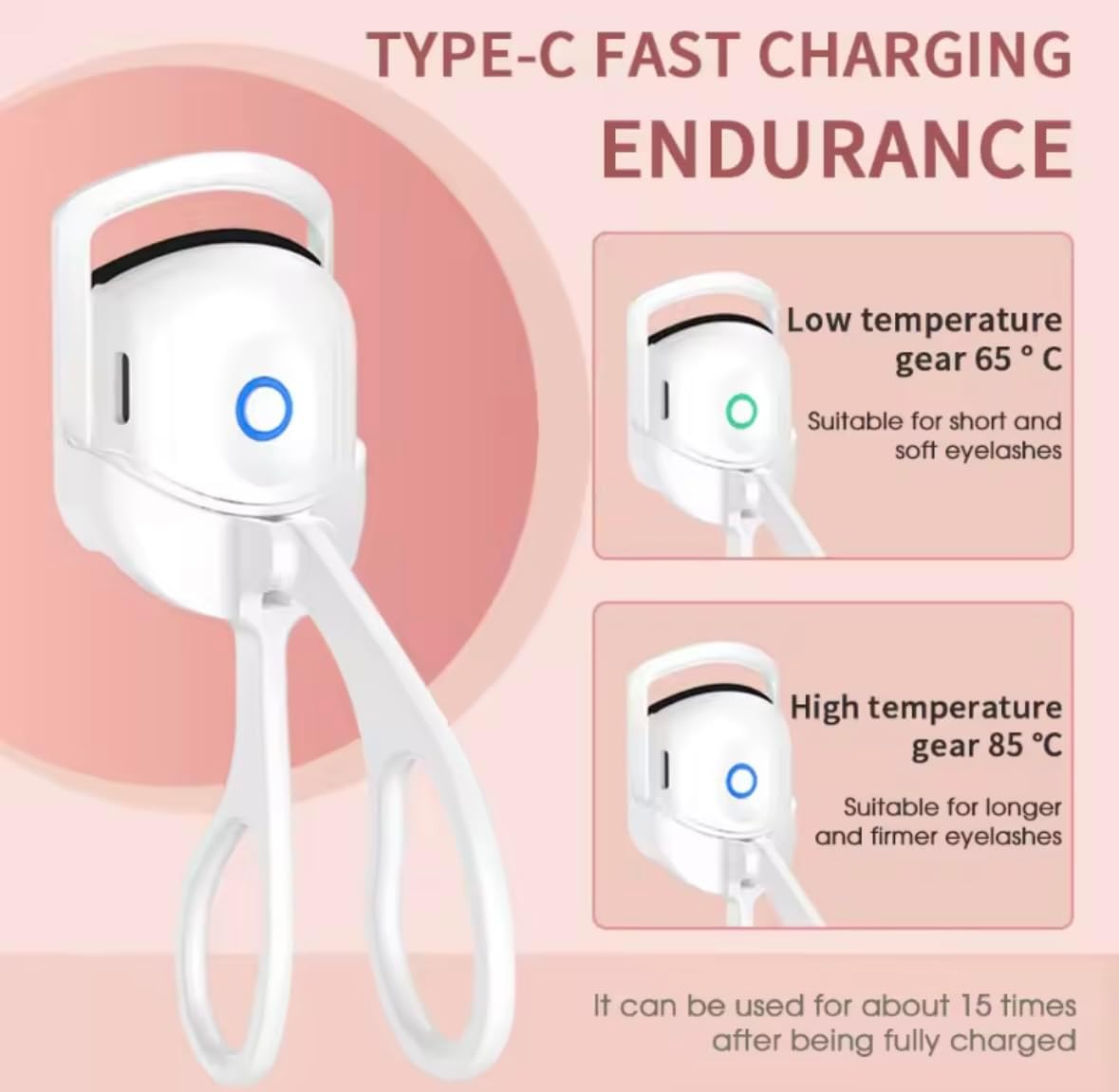 Heated Eyelash Curler - Instant Lash Lift, Type-C Rechargeable, Travel-Friendly | Adjustable for Natural, Glossier Lashes - White