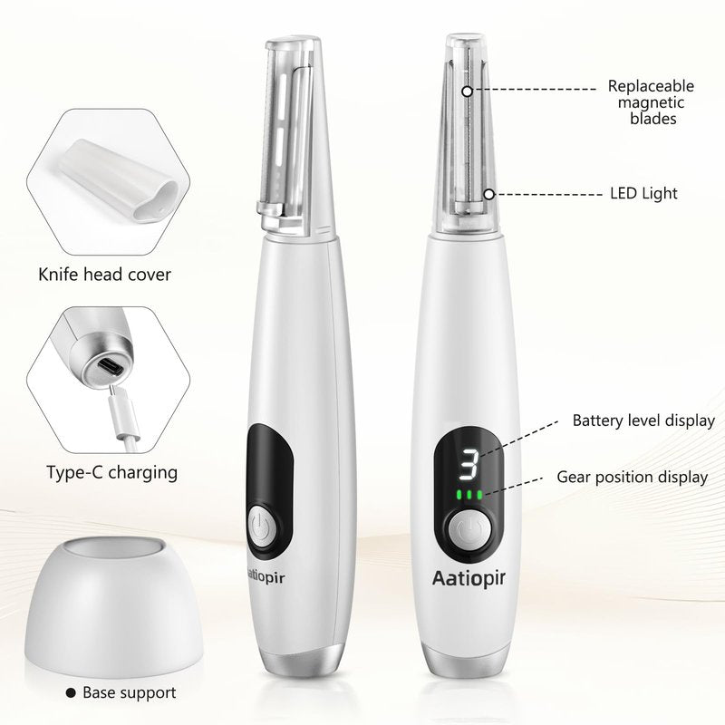 Aatiopir Sonic Dermaplaning Tool for Women 3 Speeds LED Electric Dermaplane Razor Sensitive Skin Facial Peach Fuzz Remover Exfoliator, 12 Replaceable Blades 6 Fine 6 Coarse, 2-Year Warranty