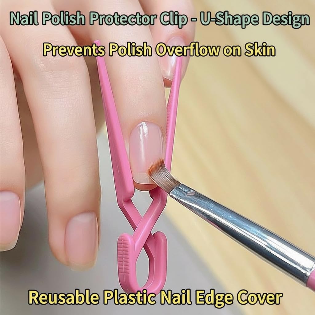20-Pack Nail Polish Protector Clips, U-Shape Spill-Proof Manicure Tool, Reusable Plastic Nail Edge Cover for DIY Nail Art