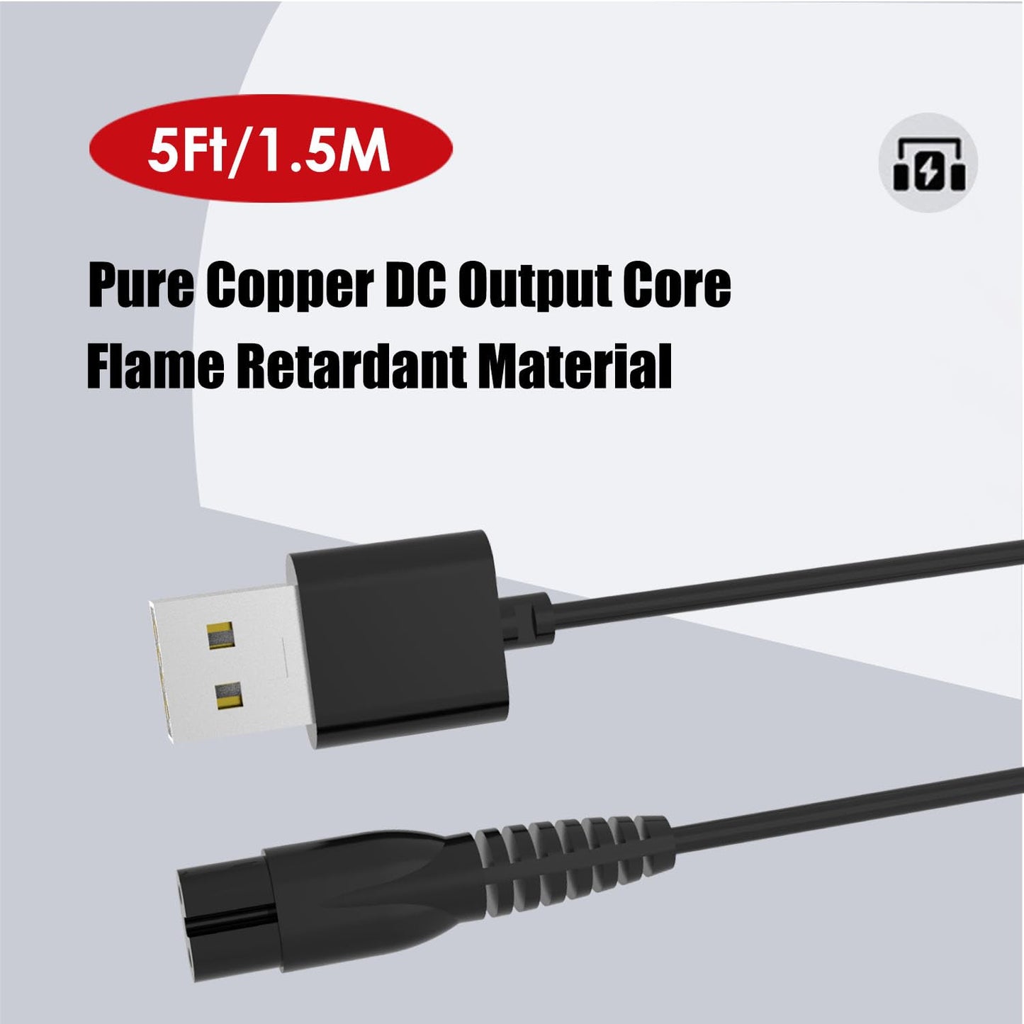 5Ft Charger Cord Fit for Suprent Clippers,Fit for Ceenwes Hair Clippers,Fit for Andis Cordless Dog Trimmer Charging Power Cord