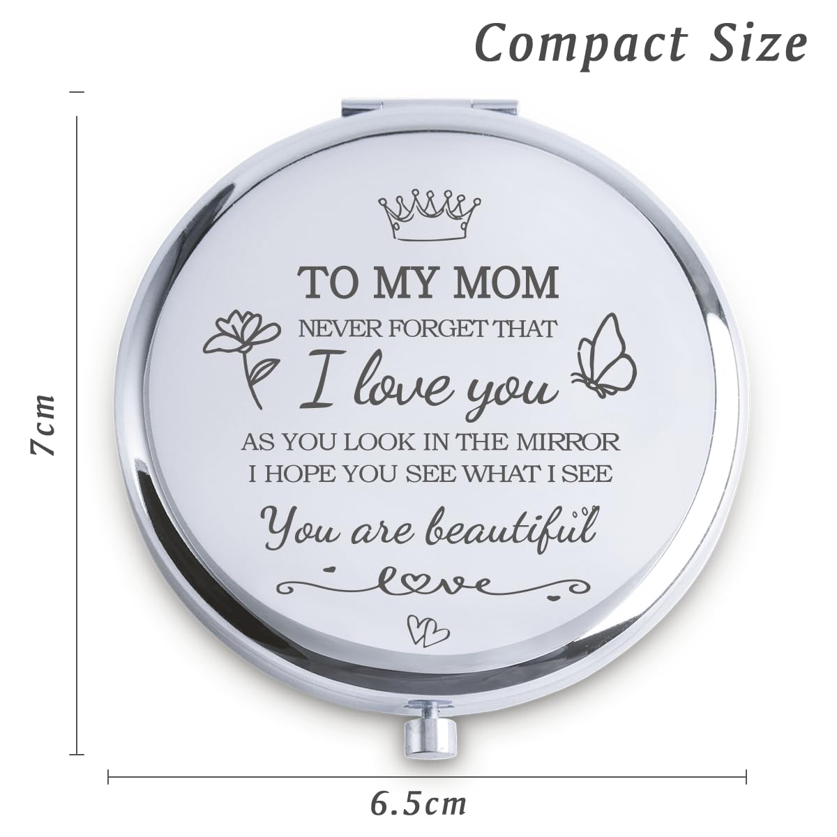 QUSTGO Mom Gifts from Daughter Son, Personalized Gift for Mom, Custom Mother Compact Mirror for Birthday, Mothers Day Basket Stuffers