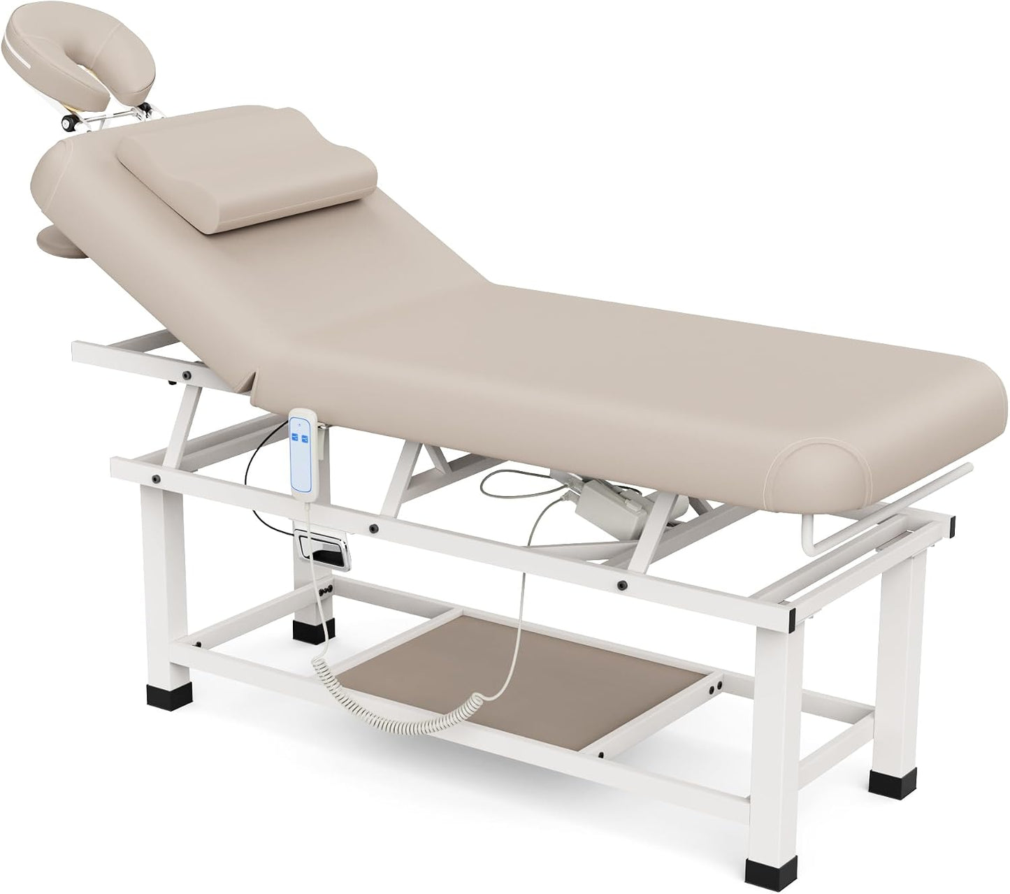 Heavy Duty Electric Massage Table - Adjustable Backrest & Storage Space | 30 x 75 Inches - Beige Gray