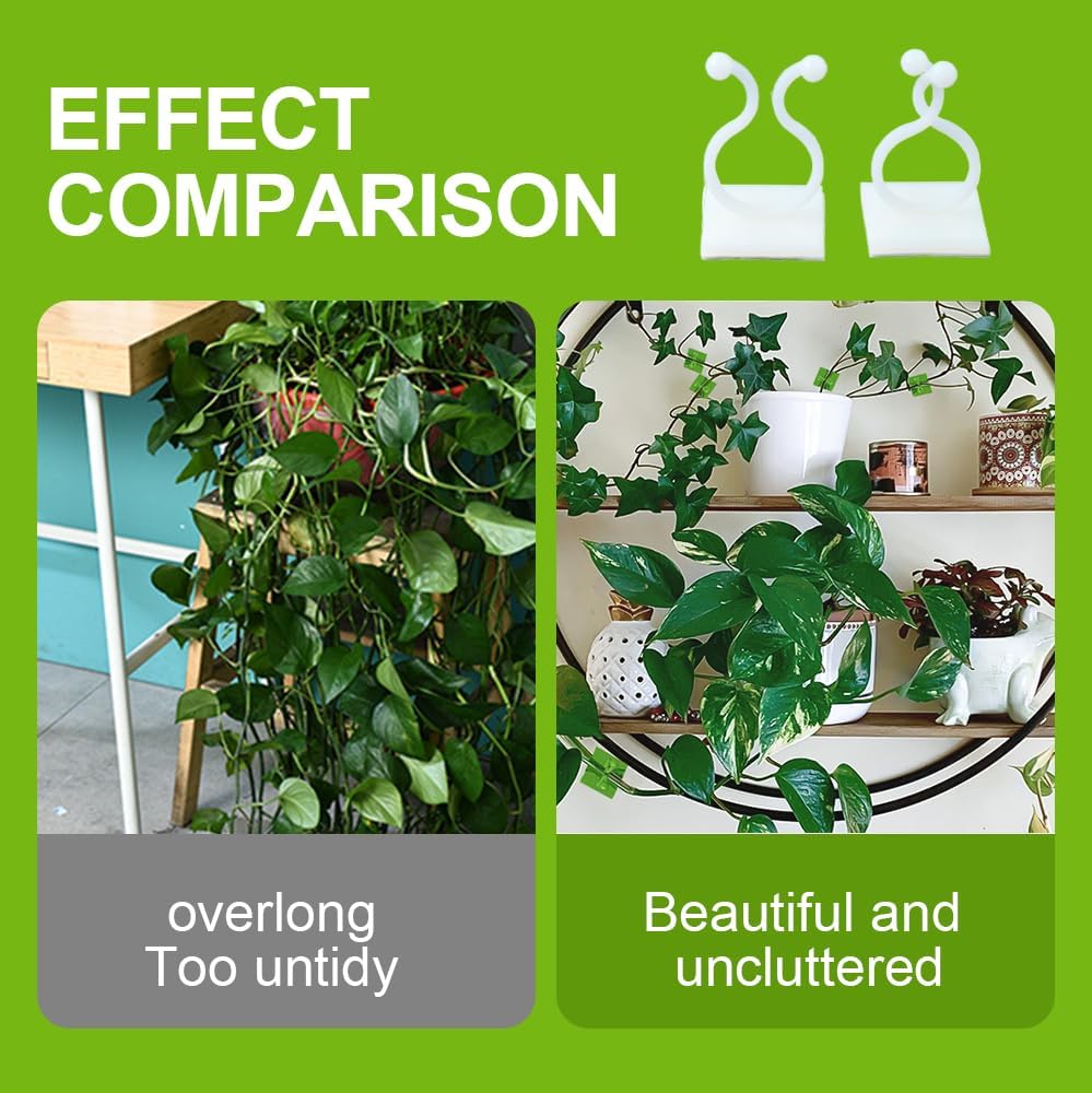 Plant Climbing Wall Fixture Clips - Self-Adhesive Support Hooks for Indoor/Outdoor Vines | 100 Pack, Green