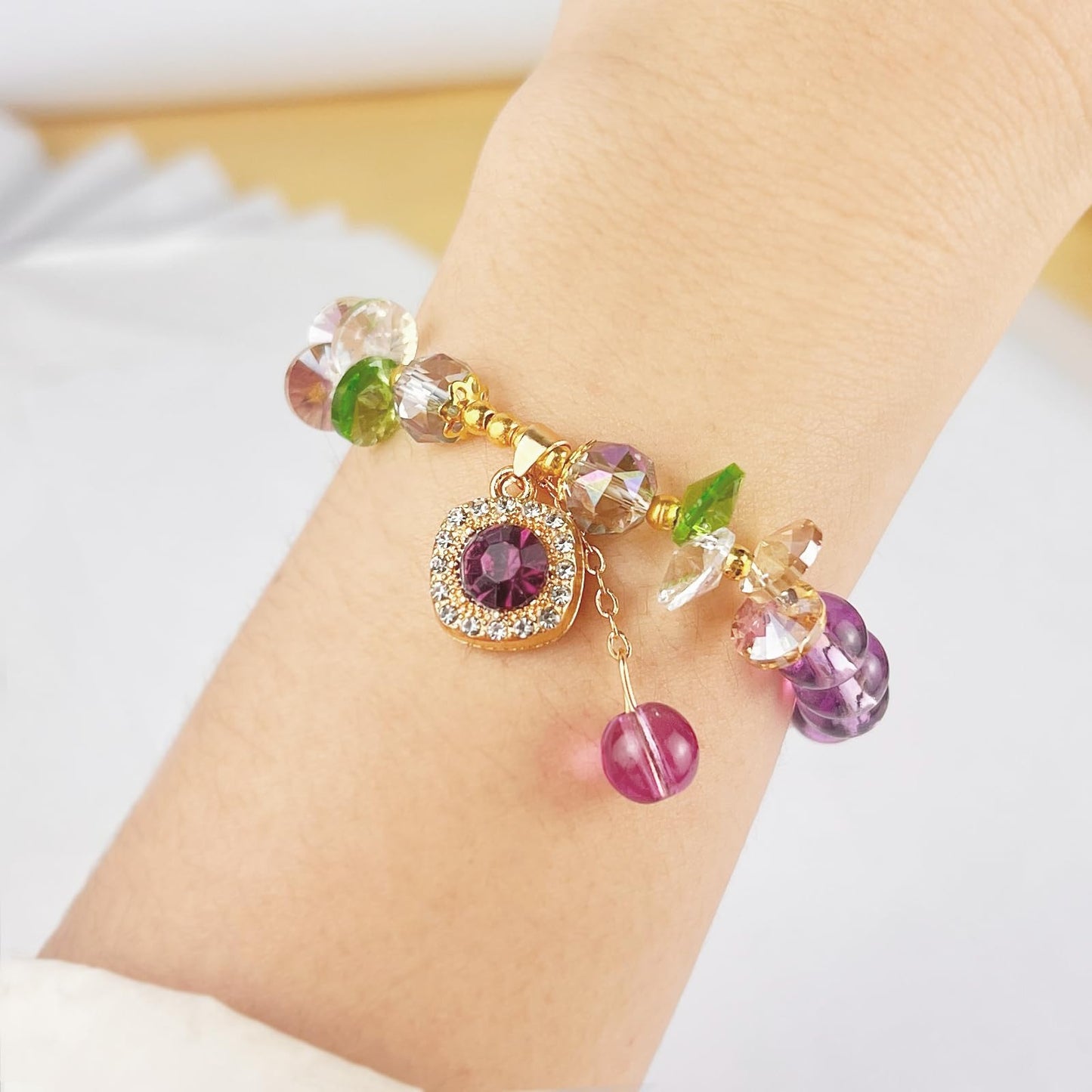 Boho Chic Amethyst Stretch Bracelet - Healing Crystal Elastic Gift for Women