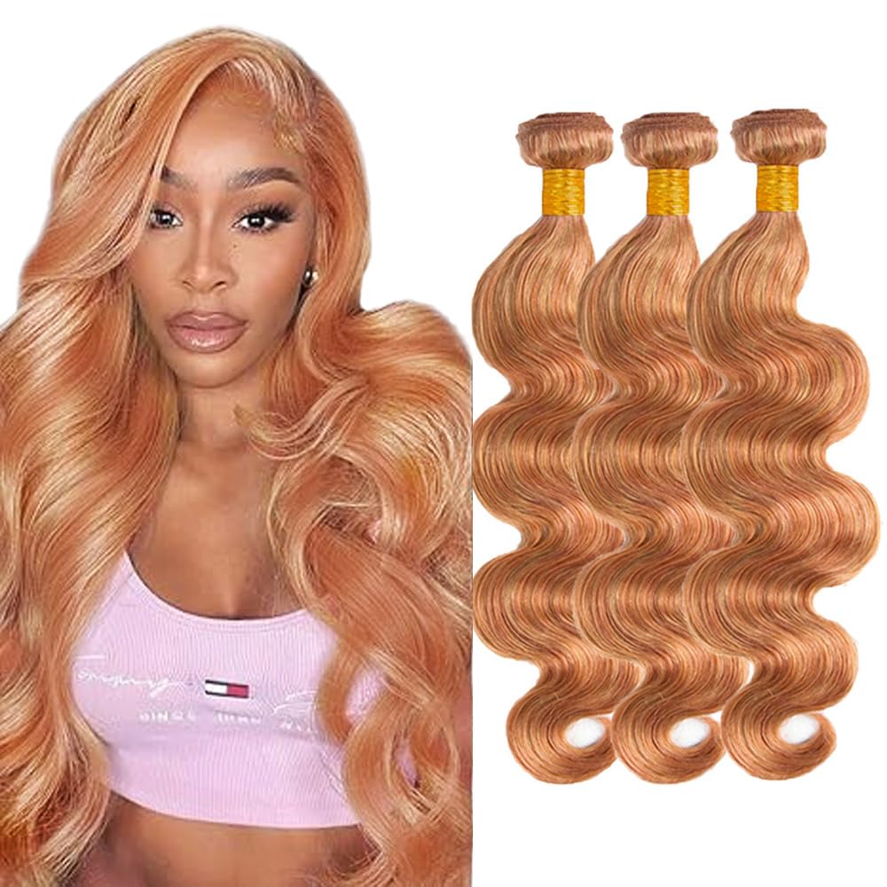 Highlight Body Wave Bundles P2730 Bundles Human Hair 22 24 26 Inch Peruvian Virgin 2 Tone Honey Blonde Mixed With Light Brown Bundle Hair Weave