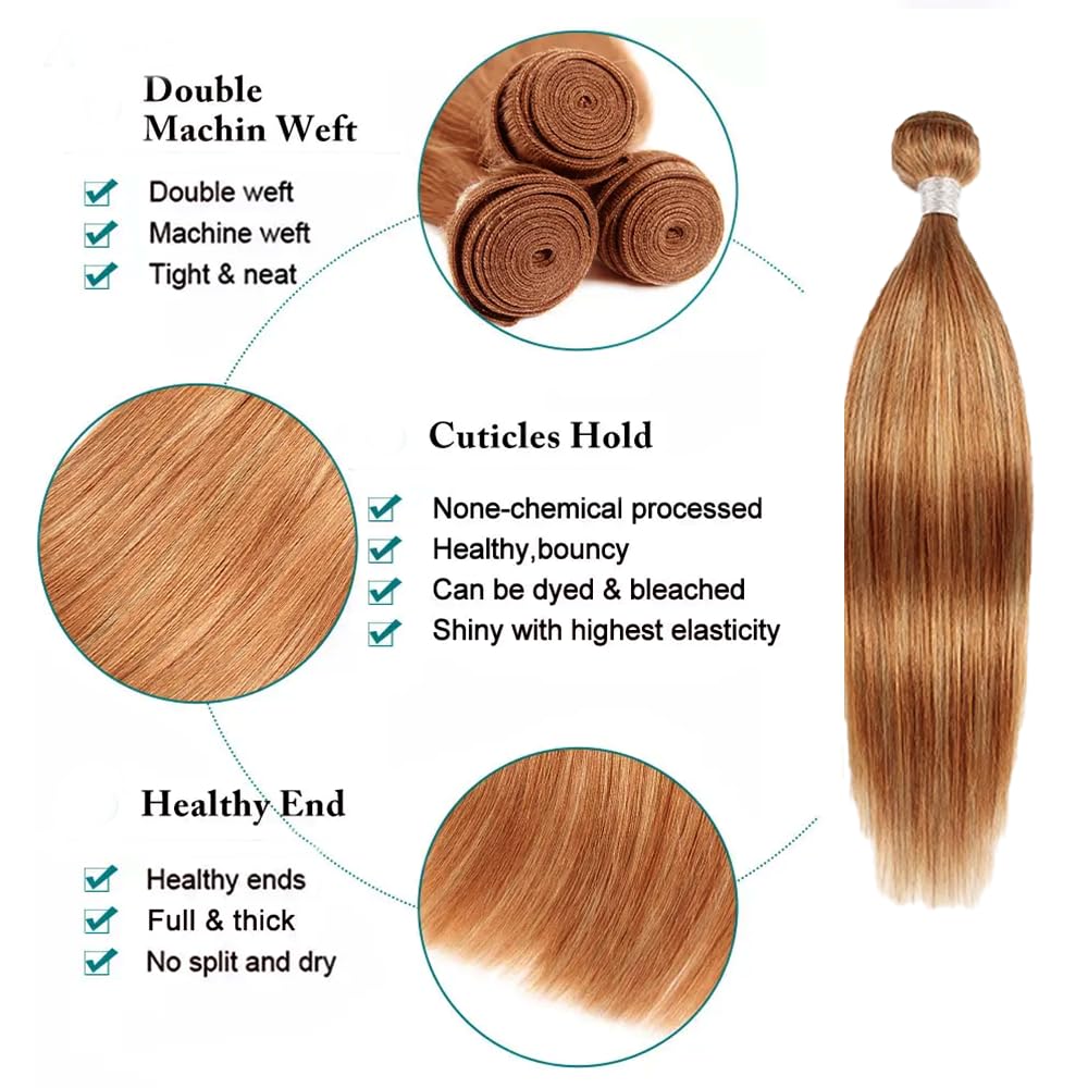 26 Inch Color 27 Human Hair Bundles Highlight Brown Straight Bundles Unprocessed Virgin Remy Hair Extensions 2 Tone Light Brown Mixed With Honey Blonde Straight Bundle
