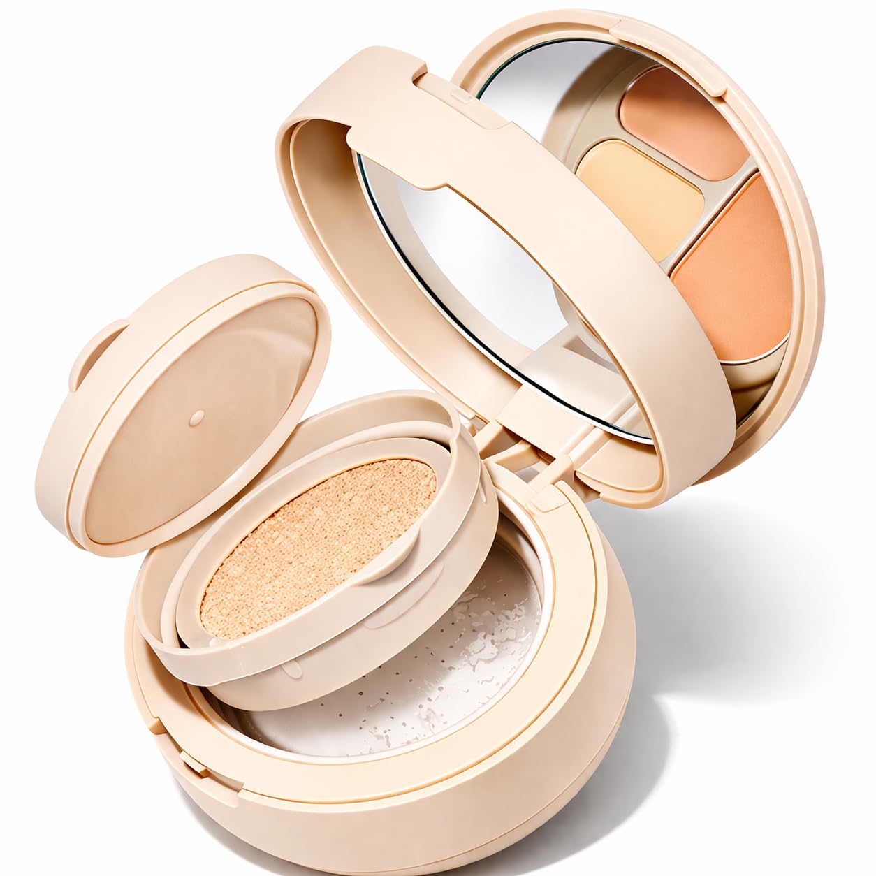 3 in 1 Makeup Base Compact - Concealer, Cushion Foundation & Setting Powder | Lightweight Travel Kit (Hydrating)