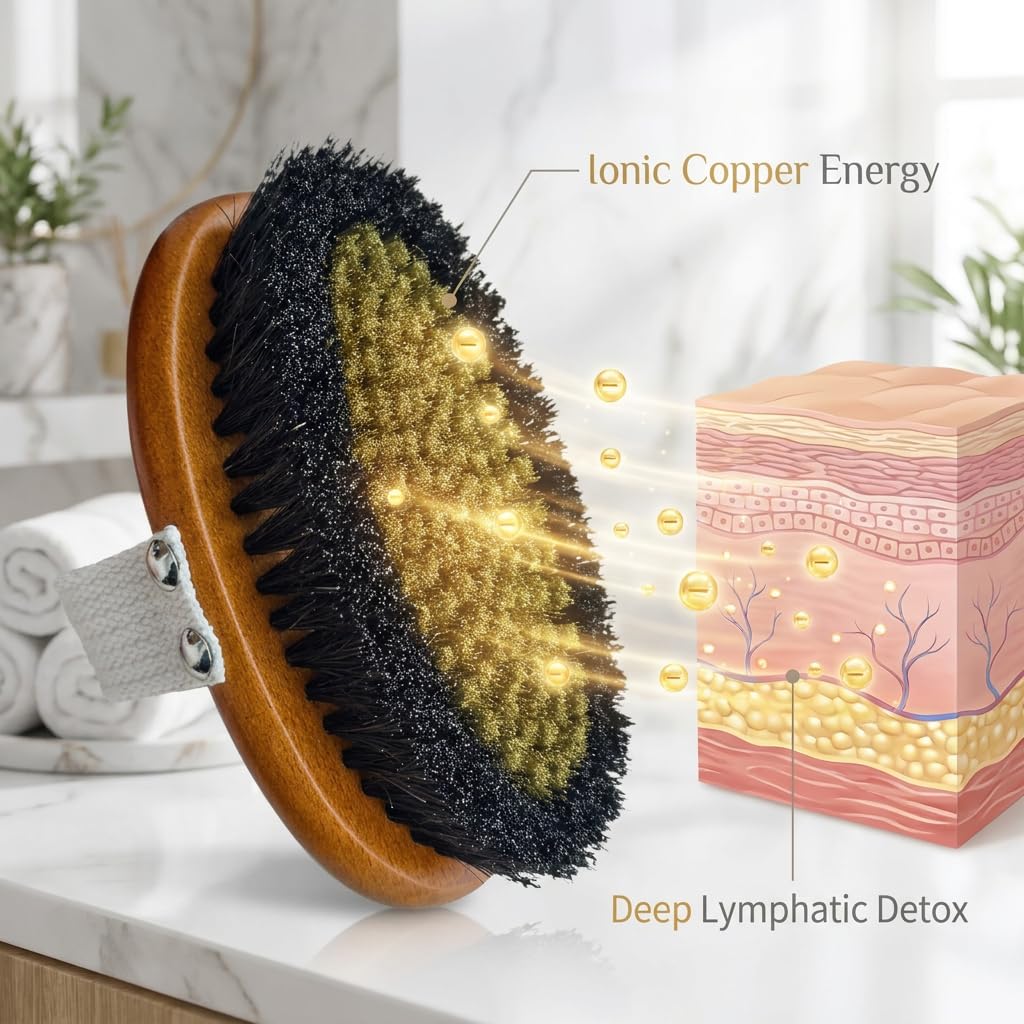 LTBLTF Ionic Copper Dry Brushing Body Brush for Lymphatic Drainage – Exfoliating Dry Brush for Radiant Skin,Cellulite,Circulation,Stress Relief – Premium Gift