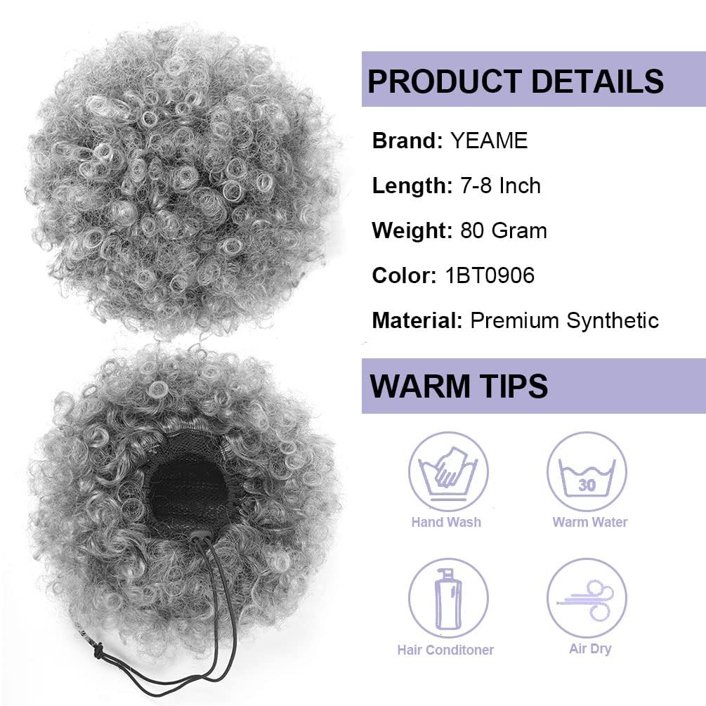 Afro Puff Drawstring Ponytail for Black Women - Premium Ombre Gray Bun | Stylish & Versatile Hair Accessory