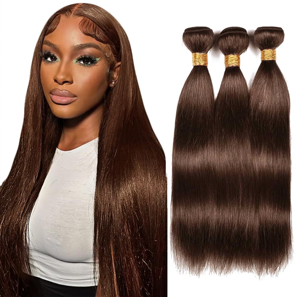 #4 Chocolate Brown Bundles Bundles Human Hair Straight Bundles 30 30 30 Inch Brown Unprocessed Brazilian Virgin Hair 3 Bundle 50 Gram Per Bundle Deals Quick Weave Hair Extensions