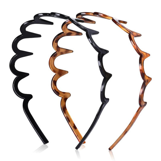 Zig Zag Headbands for Women - Non-Slip Wavy Plastic Hair Combs | Classic 90s Style, 2 Pack (Black & Brown)