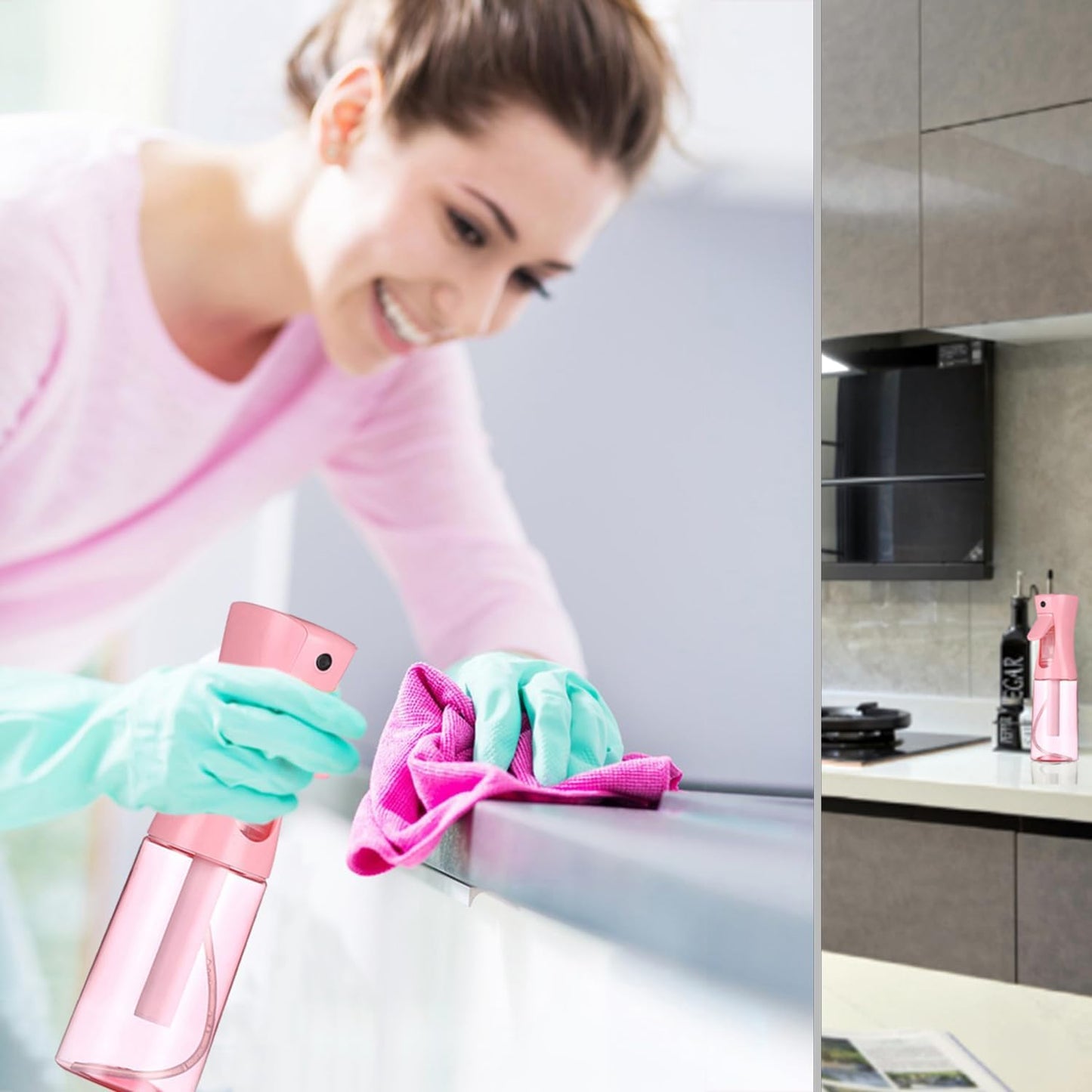 Continuous Spray Bottles - 3 Pack Fine Mist Water Sprayers for Hair, Plants & Cleaning | 6.8 OZ & 1 OZ Sizes - Pink