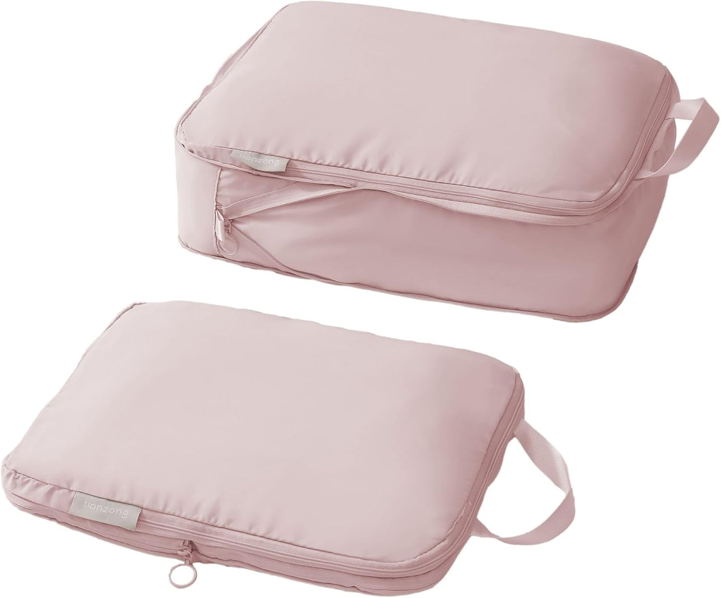 Compression Packing Cubes - Travel Luggage Organizer Bags Set | 2-Pack Large, Pink