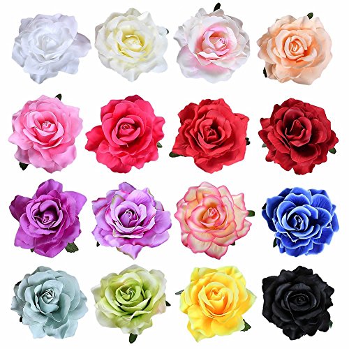 16 Pack Big Rose Flower Hair Clips & Brooches - inSowni S1