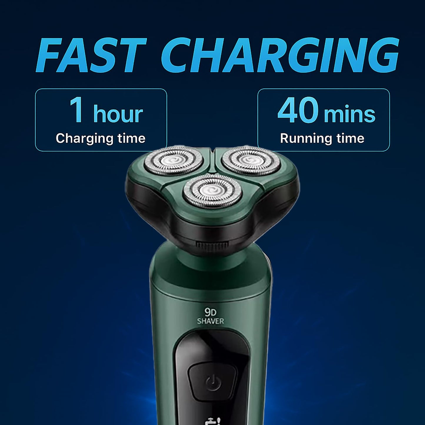 Electric Razor for Men, Rechargeable Rotary Electric Shaver with 3D Floating Heads, Ideal for Travel, Office, and Business Trips (Green)