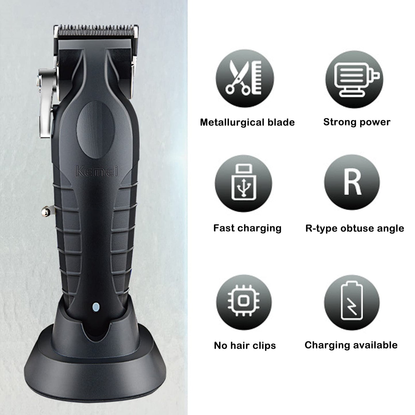 Kemei km 2296 Professional Cordless Hair Clippers for Men, Rechargeable Hair/Beard Trimmers with Base, Adjustable Haircut Machine for Stylists and Barbers Grooming Kit