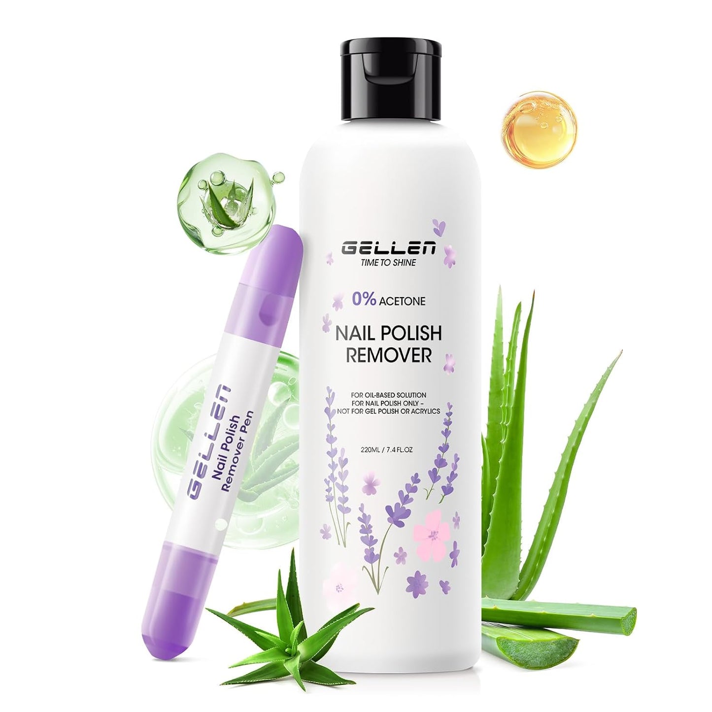 Gellen Jasmine Scent Nail Polish Remover Kit - Gentle Non-Drying Formula with Aloe & Vitamin E | 280ml