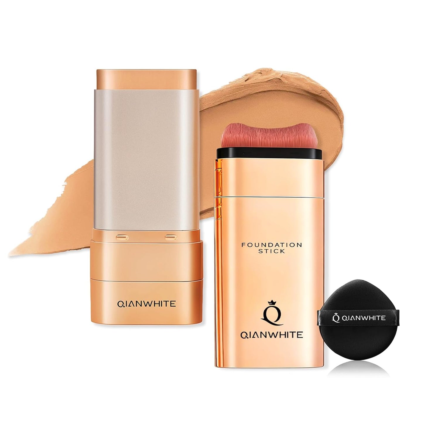 Korean Foundation Stick for Mature Skin - Buildable Light to Medium Coverage | Dual-Ended with Brush, Natural Dewy Finish (Dark Coffee)