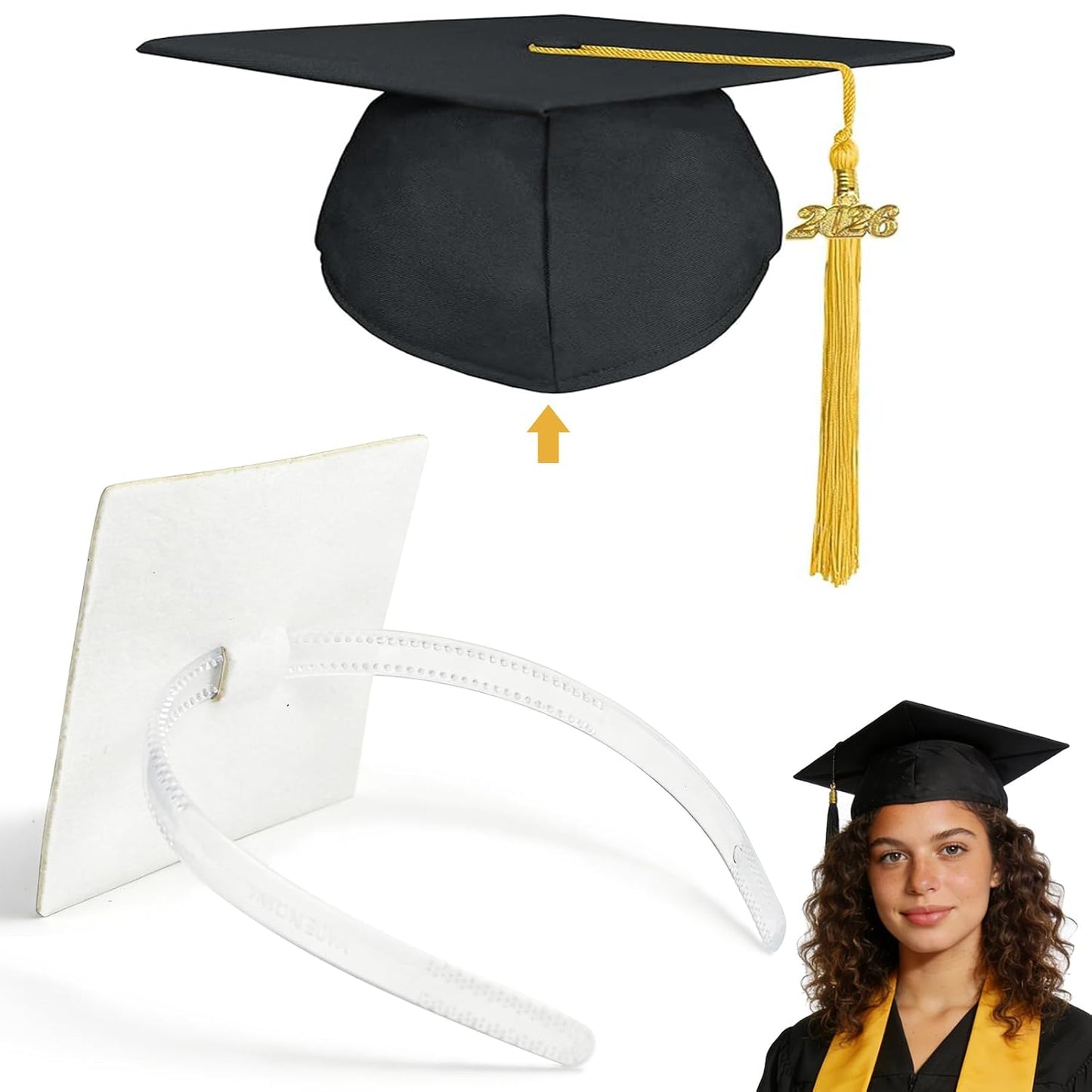 Black Graduation Cap Headband - Pro-Grip Stabilizer for Secure Fit | 2-Pack Unisex