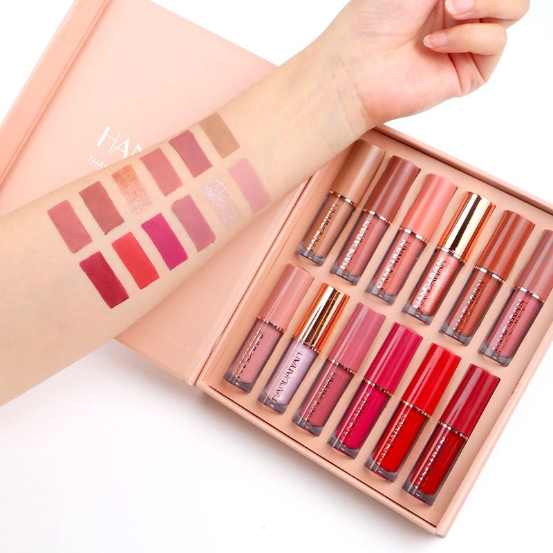 Matte & Glossy Liquid Lipstick Set - Long-Lasting Waterproof Lip Gloss | 12 Colors in Nude, Pink, Red Shades