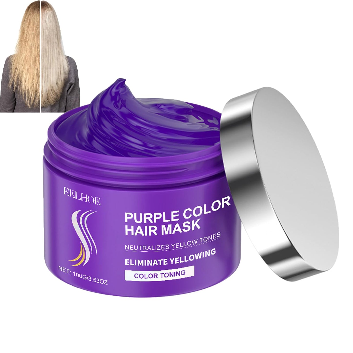 Dulele Keratin Hair Mask, Purple Collagen Hair Mask Essence, Deep Conditioning Hair Treatment Mask Repair Treatment Damage Hair Root, Neutralizes Brass & Yellow Tones,100g/3.53oz