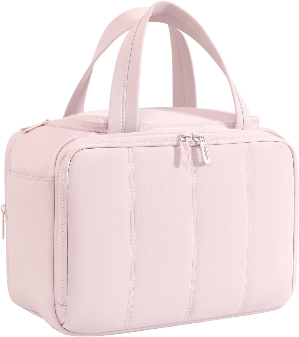 Puffy Toiletry Bag for Women - Large Travel Makeup Organizer with Adjustable Dividers | Light Pink