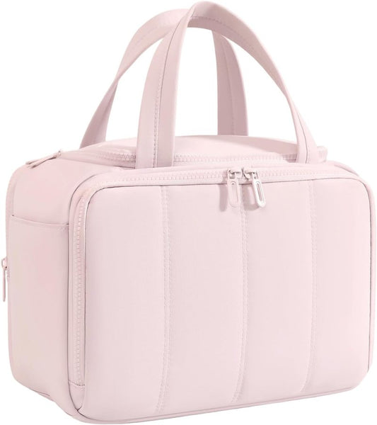 Puffy Toiletry Bag for Women - Large Travel Makeup Organizer with Adjustable Dividers | Light Pink