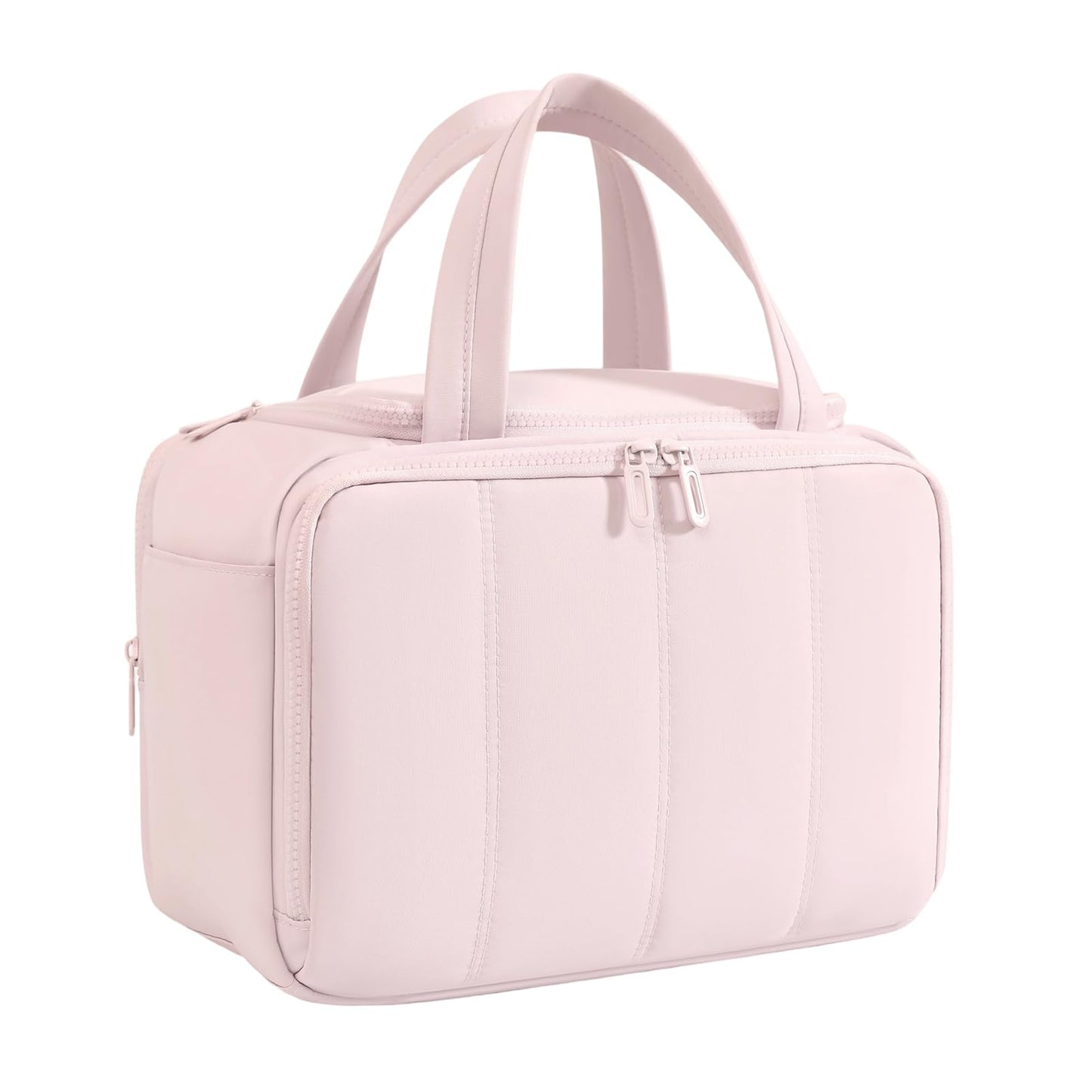 SODEER Cute Puffy Toiletry Bag for Women,Large Makeup Bag,Travel Cosmetic Bag with Adjustable Dividers & Trolley Sleeve,Toiletries Organizer,Light Pink