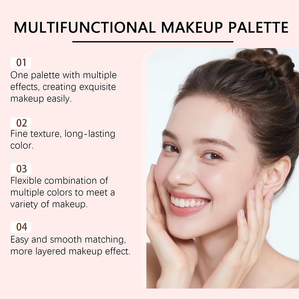 Wenrny Multifunctional Makeup Palette for Women Teen Girls,8 Colors All In One Face Palettes for Eyeshadow,Highlighter,Blush and Contouring,Blendable Foldable Eyeshadow Palette,Facial Concealer