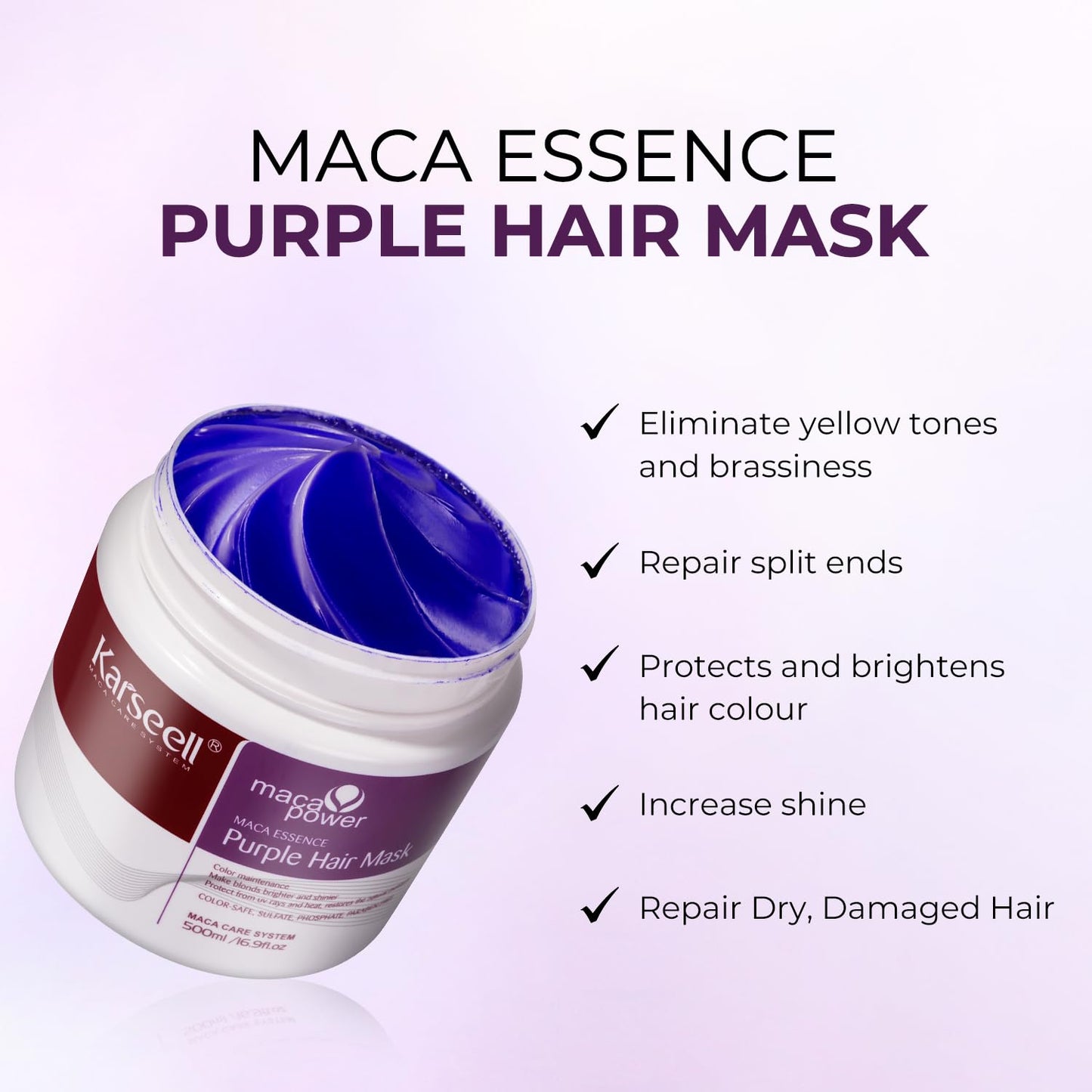 Karseell Purple Hair Mask and Argan Oil Set for Blonde, Silver and Gray Hair, Brass Toning Deep Conditioner for Color-Treated, Bleached or Highlighted Hair, 16.9 oz and 1.69 oz