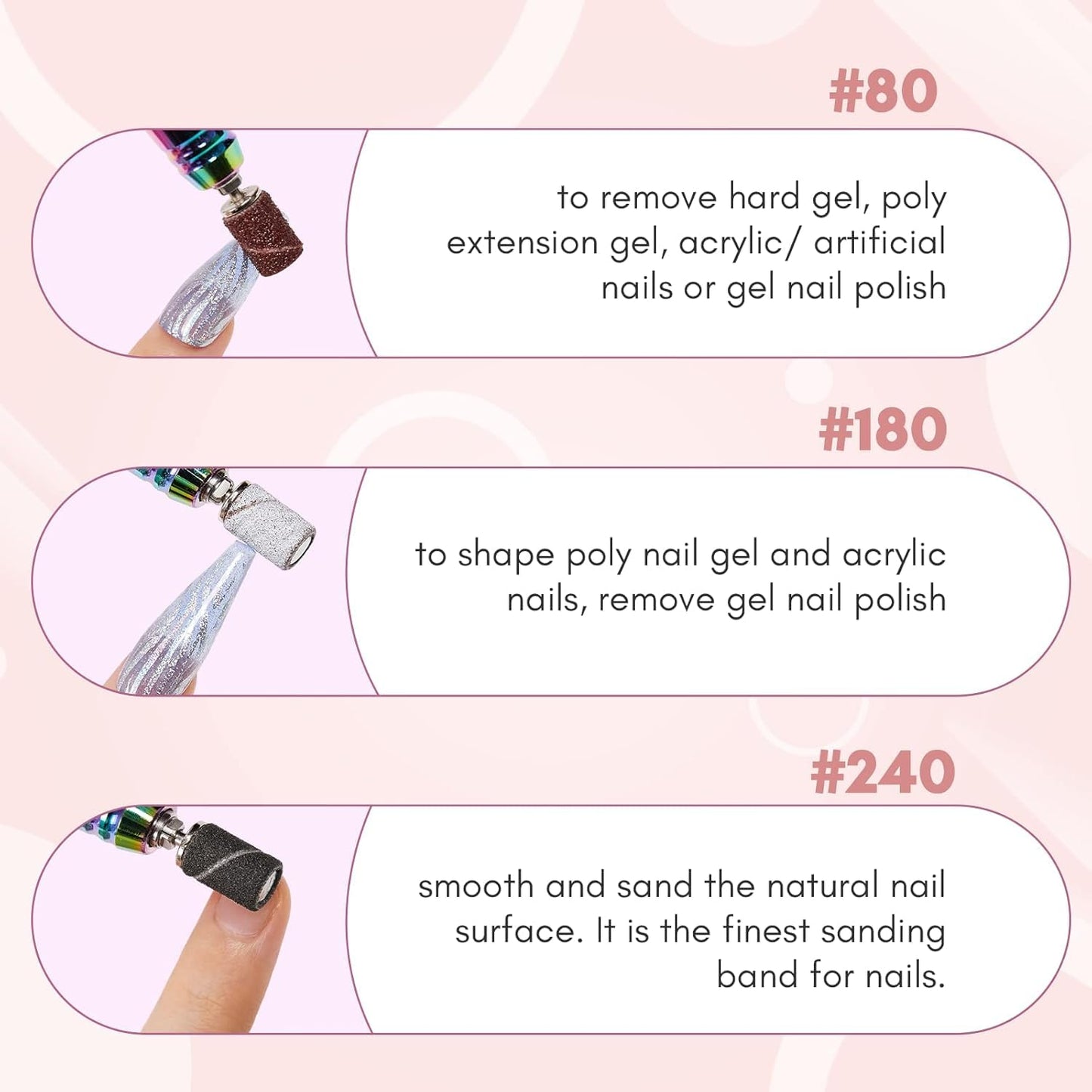 Makartt Sanding Bands for Nail Drill - 100 Medium Grit Nail File Bands for Acrylic & Gel Nails | Durable White