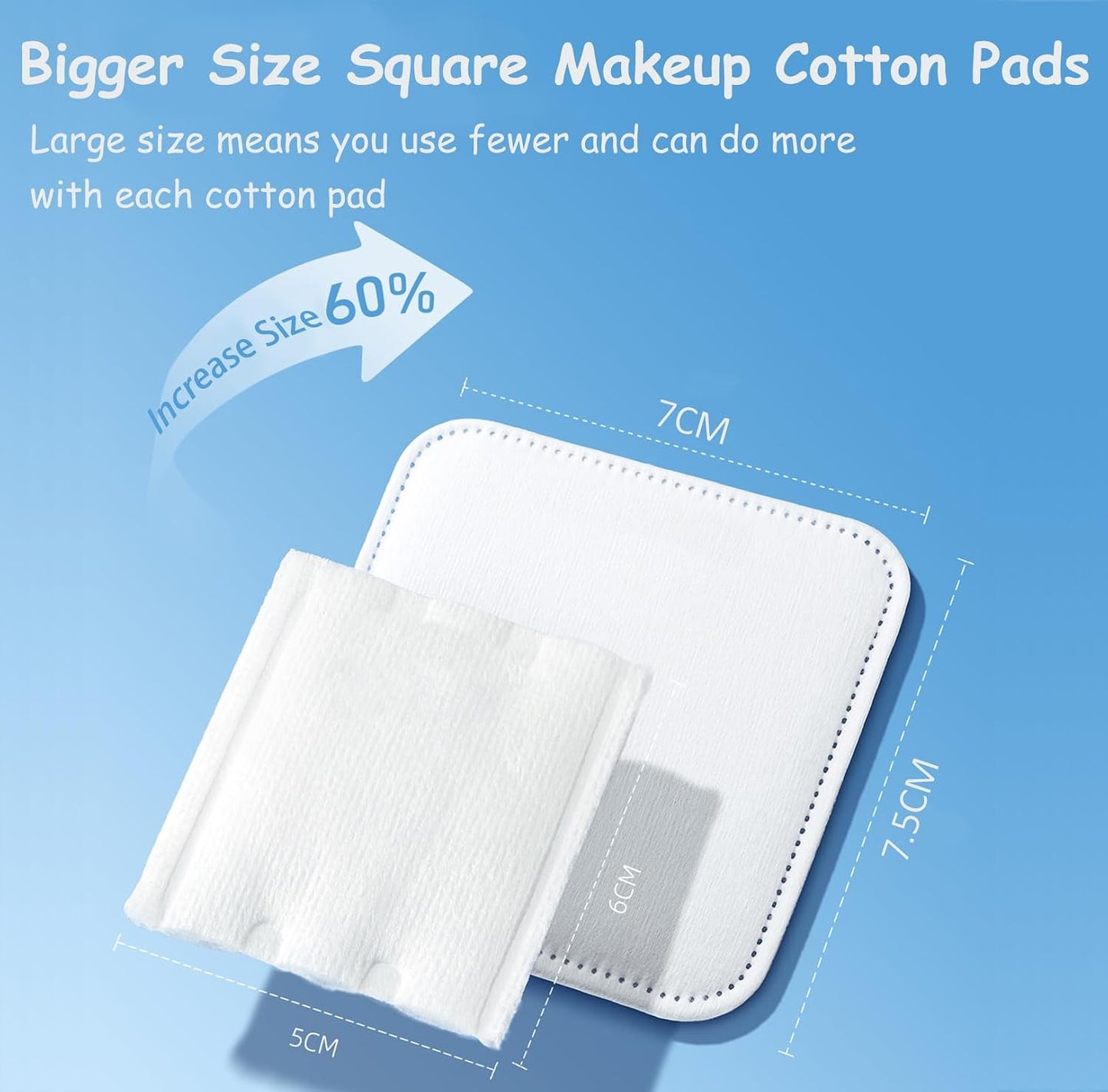 Square Cotton Pads - 150 Count Lint-Free Makeup Remover | Triple-Layer 100% Cotton, 7x7.5cm